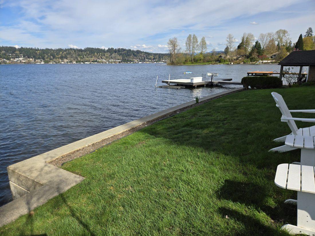 Waterfront lawn on Lake Washington with dock